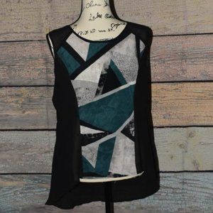 🧡4 for $20 Mossimo Black Dress Tank Top Geometric Pattern Semi-Sheer L Hi-Lo